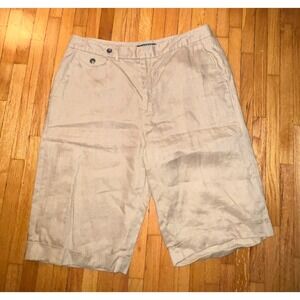 Lauren Ralph Lauren Linen Bermuda Shorts 12 Tan Beige Cuffed Preppy Classic